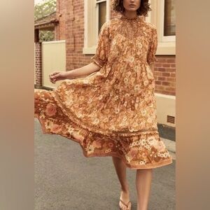 Spell & The Gypsy Collective Anne Dress  100% Cotton Orange Size Small